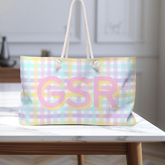 Personalized Bag, Weekender Bag, Custom Bag, Monogram Bag, Gingham Weekender Bag - Picture 7 of 9